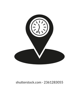 Clock location icon. Realtime geotag icon. Traffic jam symbol. Travel time symbol. Vector illustration. EPS 10.