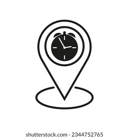 Clock location icon. Traffic jam. Real time geotag. Travel time. Vector illustration. Eps 10.