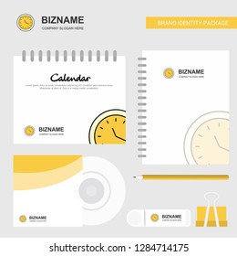 Clock  Logo, Calendar Template, CD Cover, Diary and USB Brand Stationary Package Design Vector Template