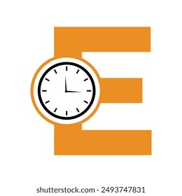 Clock Logo combine with letter E vector template