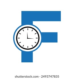 Clock Logo combine with letter F vector template
