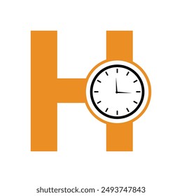 Logotipo del reloj combinado con letra H Plantilla de Vector