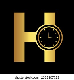 Clock Logo combine with letter H vector template