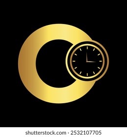 Clock Logo combine with letter O vector template