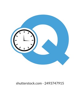 Clock Logo combine with letter Q vector template