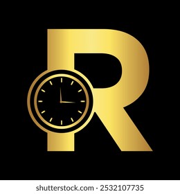 Clock Logo combine with letter R vector template