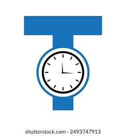 Clock Logo combine with letter T vector template