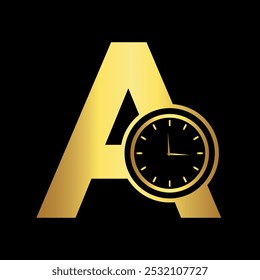 Clock Logo combine with letter A vector template