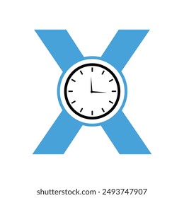 Clock Logo combine with letter X vector template