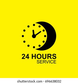 Clock logo design vector with 24 hours service concept