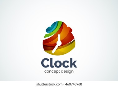 Vorlage für das Uhrenlogo, Zeitmanagement-Geschäftskonzept. Moderner minimaler Design-Logotyp mit geometrischen Formen - Kreise, überlappende Elemente