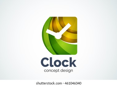 Clock logo template, time management business concept. Modern minimal design logotype created with geometric shapes - circles, overlapping elements