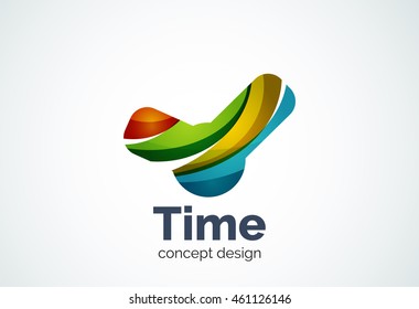 Clock logo template, time management business concept. Modern minimal design logotype created with geometric shapes - circles, overlapping elements