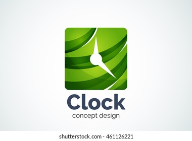 Clock logo template, time management business concept. Modern minimal design logotype created with geometric shapes - circles, overlapping elements