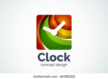 Clock logo template, time management business concept. Modern minimal design logotype created with geometric shapes - circles, overlapping elements