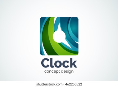 Clock logo template, time management business concept. Modern minimal design logotype created with geometric shapes - circles, overlapping elements