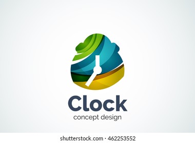Clock logo template, time management business concept. Modern minimal design logotype created with geometric shapes - circles, overlapping elements