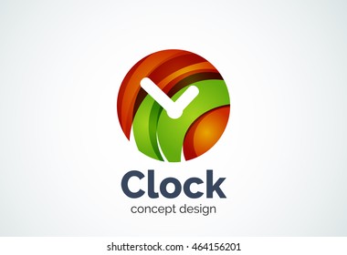 Clock logo template, time management business concept. Modern minimal design logotype created with geometric shapes - circles, overlapping elements