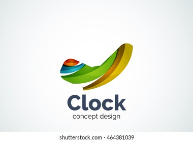 Plantilla de logotipo de reloj, concepto de negocio de gestión del tiempo. Logotipo moderno de diseño mínimo creado con formas geométricas - círculos, elementos superpuestos