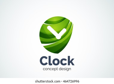 Clock logo template, time management business concept. Modern minimal design logotype created with geometric shapes - circles, overlapping elements