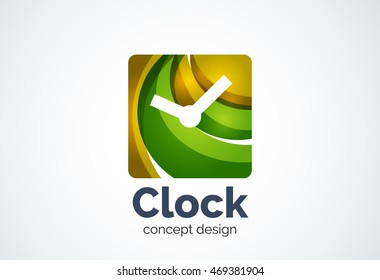 Plantilla de logotipo de reloj, concepto de negocio de gestión del tiempo. Logotipo moderno de diseño mínimo creado con formas geométricas - círculos, elementos superpuestos
