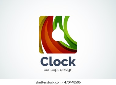 Plantilla de logotipo de reloj, concepto de negocio de gestión del tiempo. Logotipo moderno de diseño mínimo creado con formas geométricas - círculos, elementos superpuestos