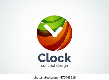 Clock logo template, time management business concept. Modern minimal design logotype created with geometric shapes - circles, overlapping elements