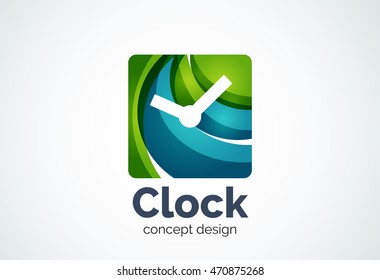 Clock logo template, time management business concept. Modern minimal design logotype created with geometric shapes - circles, overlapping elements