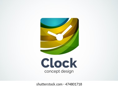 Clock logo template, time management business concept. Modern minimal design logotype created with geometric shapes - circles, overlapping elements