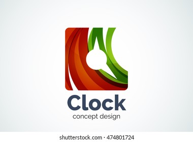 Clock logo template, time management business concept. Modern minimal design logotype created with geometric shapes - circles, overlapping elements