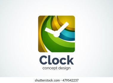 Plantilla de logotipo de reloj, concepto de negocio de gestión del tiempo. Logotipo moderno de diseño mínimo creado con formas geométricas - círculos, elementos superpuestos