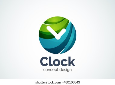 Clock logo template, time management business concept. Modern minimal design logotype created with geometric shapes - circles, overlapping elements