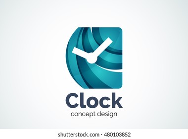 Clock logo template, time management business concept. Modern minimal design logotype created with geometric shapes - circles, overlapping elements