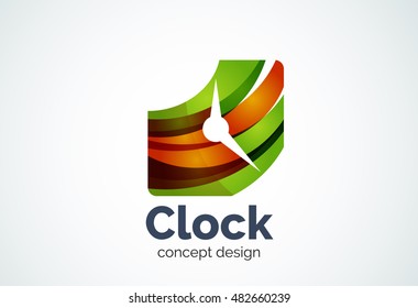 Clock logo template, time management business concept. Modern minimal design logotype created with geometric shapes - circles, overlapping elements