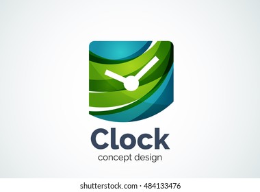 Clock logo template, time management business concept. Modern minimal design logotype created with geometric shapes - circles, overlapping elements