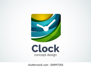 Plantilla de logotipo de reloj, concepto de negocio de gestión del tiempo. Logotipo moderno de diseño mínimo creado con formas geométricas - círculos, elementos superpuestos