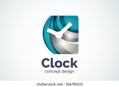 Clock logo template, time management business concept. Modern minimal design logotype created with geometric shapes - circles, overlapping elements
