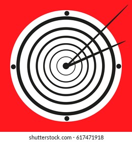 A clock looking like narrow target at the red background