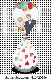 clock love ballons flowers men woman hearts vector illustration . you can use that for the poster, wallpaper, background or greeting card 