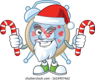 Clock love Cartoon character in Santa costume with candy