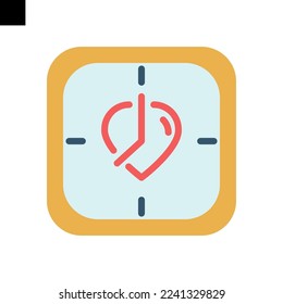 clock love icon logo flat style vector