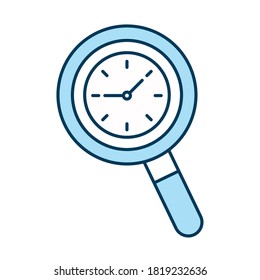 clock in lupe line and fill style icon design, search tool and magnifying glass theme Vector illustration