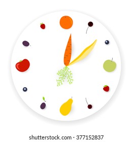 Clock made of fruits and vegetables