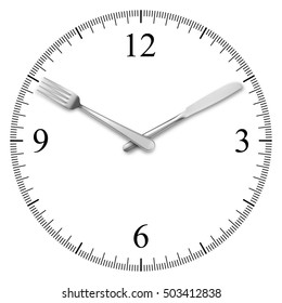 Clock made of knife and fork isolated on white background