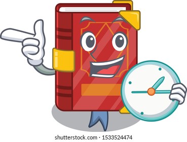 With clock magic spell book on cartoon rack