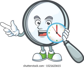 With clock magnifying glass isolated on white background