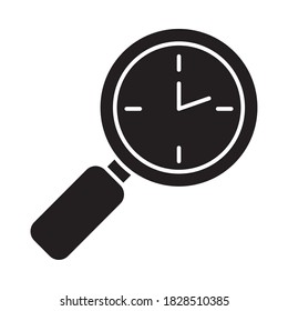 reloj en forma de lupa sobre fondo blanco, estilo de silueta, ilustración vectorial