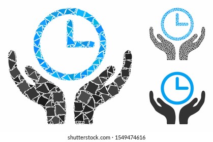 Clock maintenance mosaic of ragged items in various sizes and color tints, based on clock maintenance icon. Vector bumpy items are combined into collage.