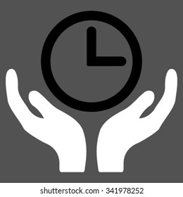 Clock Maintenance vector icon. Style is bicolor flat symbol, black and white colors, rounded angles, gray background.