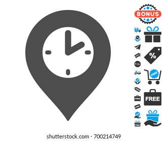 Clock Marker grey pictograph with free bonus icon set. Vector illustration style is flat iconic symbols.